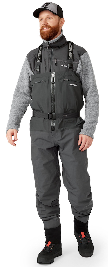 P-16603_Guideline_Sonic_HD_Zip_Waders_ Das Model misst 184cm/78kg (6'1"/172lbs) und trägt Größe Medium Long