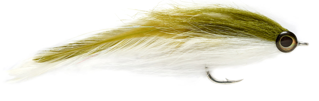 P-27544_Fulling_Mill_Two_Tone_Brushy_Stremer_Olive_White_ Fulling Mill Two Tone Brushy Streamer #6/0 Olive & White