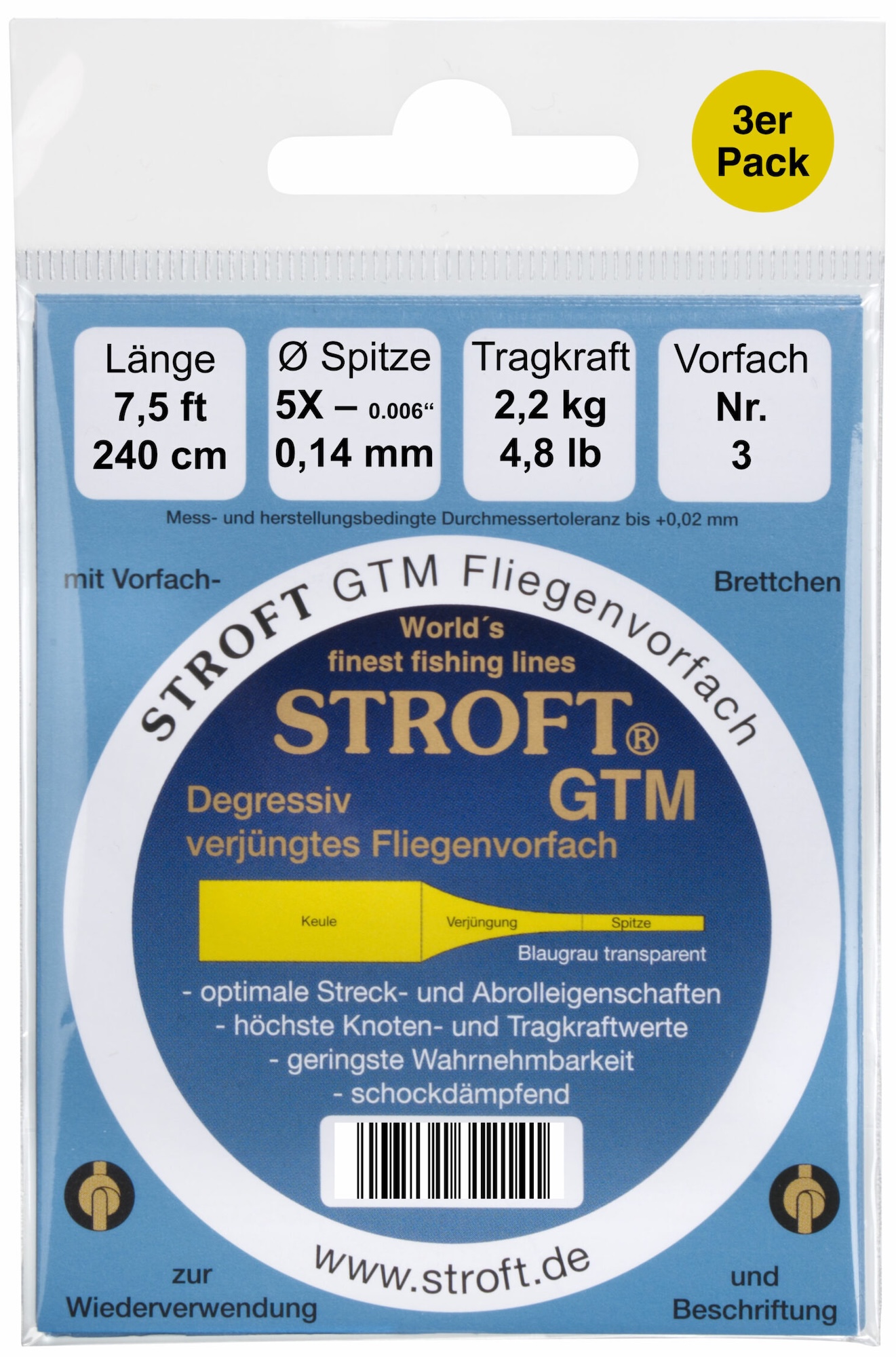 Stroft GTM Vorfach Tapered Leader 9 ft 3er Pack