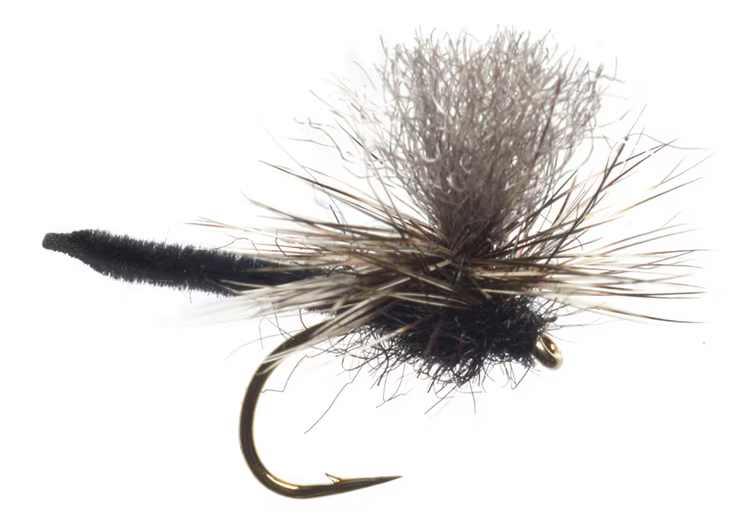 P-29084_Fulling_Mill_Palamino_Parachute_Black_ Fulling Mill Technical Dryfly Jackie's Black Palomino Parachute Trockenfliege