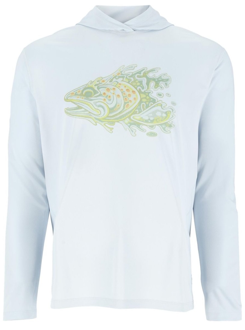 Simms Tech Hoody - Artist Series UV-Schutz Shirt mit Kapuze Bimini Trout Head