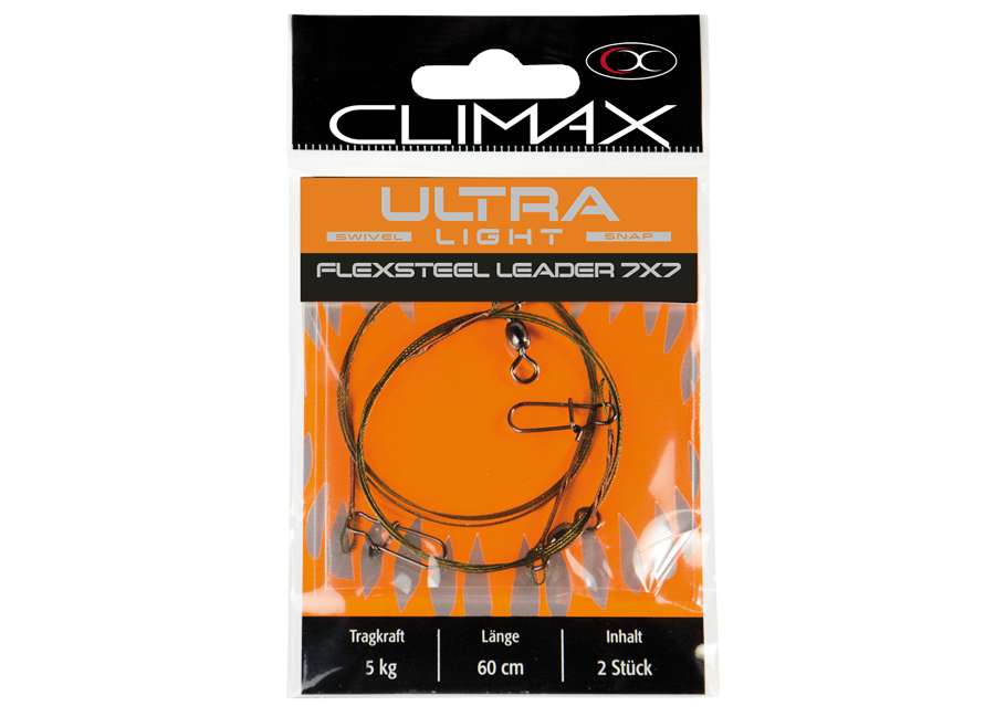 Climax Ultra Light 7x7 V2A Stahldraht Stahlvorfach 5 kg 30 cm 2er Pack (Abbildung zeigt 60 cm Variante)