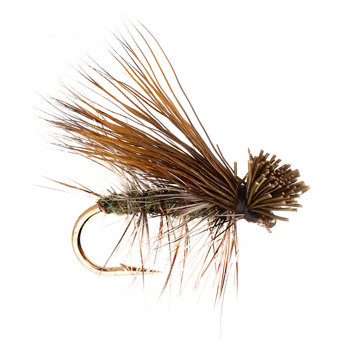 P-16068_kami-flies_trockenfliege_elkhair_caddis_olive-green Bindebeispiel