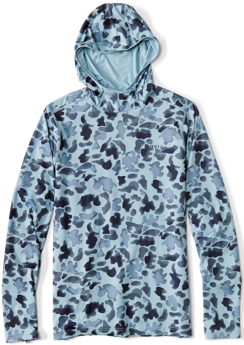 Orvis Sun Defense Printed Hoodie Sunshirt UPF 50+ Sonnenschutz Hemd blue watercolor camo