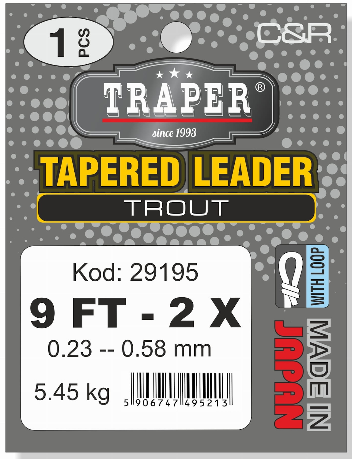 Traper Tapered Leader Trout 9 ft Pre-Looped Traper Tapered Leader Trout 9 ft Pre-Looped