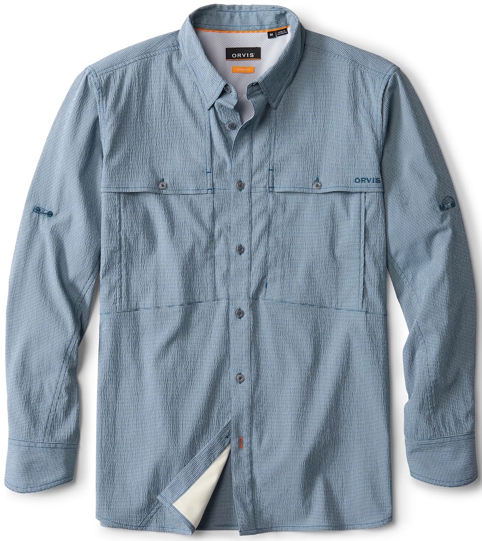 Orvis Open Air Caster Shirt Solid Tall UPF 40 Sonnenschutzhemd blue lagoon snow