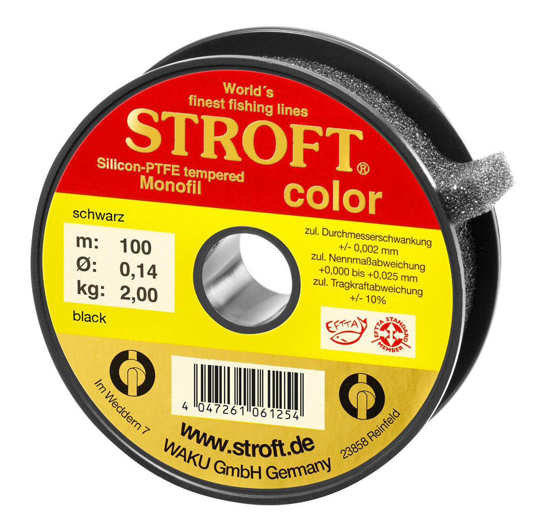 Stroft_Color_100m_Spule_black_Titel Stroft Color Vorfachmaterial Indicator Line Sichthilfe 100m Spule schwarz