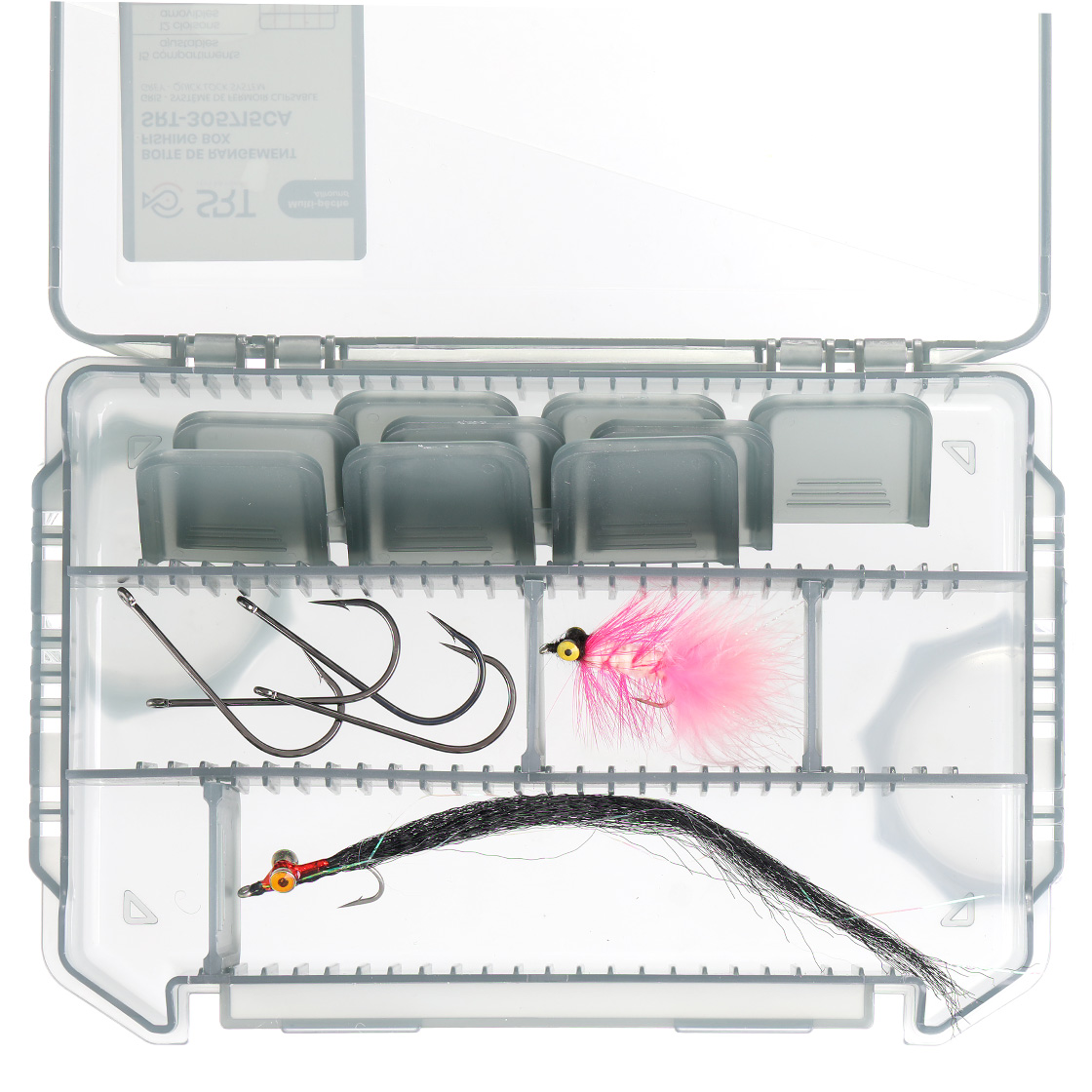Fliegenbox, Kunstköderbox und Kleinteilebox 15 Fächer, 12 Einteiler 20,5 x 14,5 x 4,0 cm