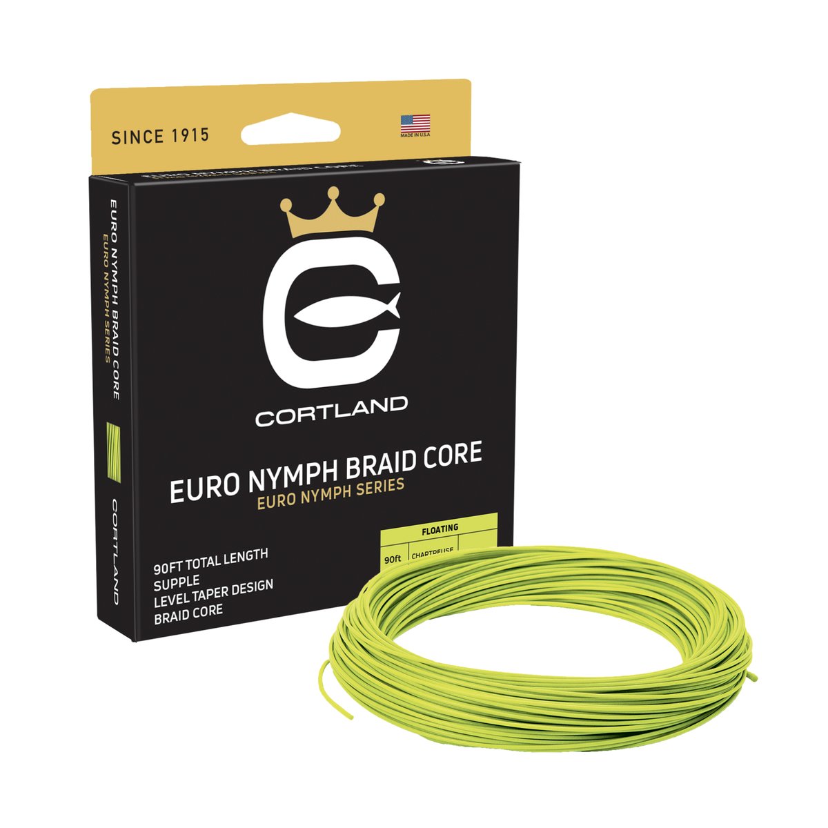 Cortland Hi-Vis Euro Nymph Braid Core Level Fliegenschnur chartreuse