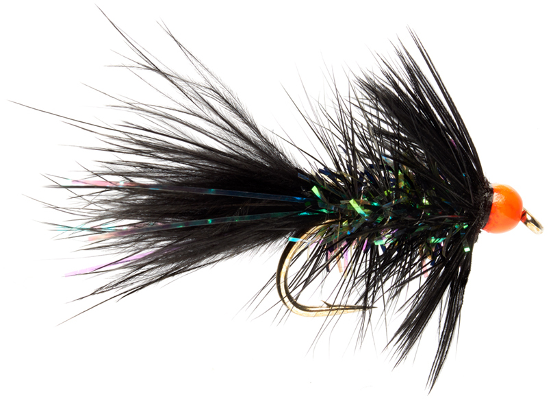 Fulling Mill Streamer - Shimmer Bugger Black & Orange Bead
