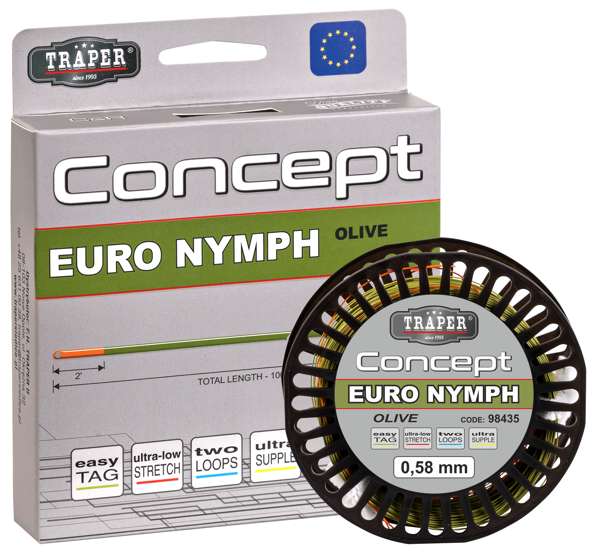 Traper Concept Euro Nymph Line 0,58mm Floating Olive Orange