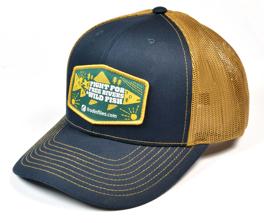 Froedin_Flies_Free_Rivers_Wild_Fish_Trucker_Hat_1 Frödin Free Rivers & Wild Fish Trucker Hat Cap navy caramel