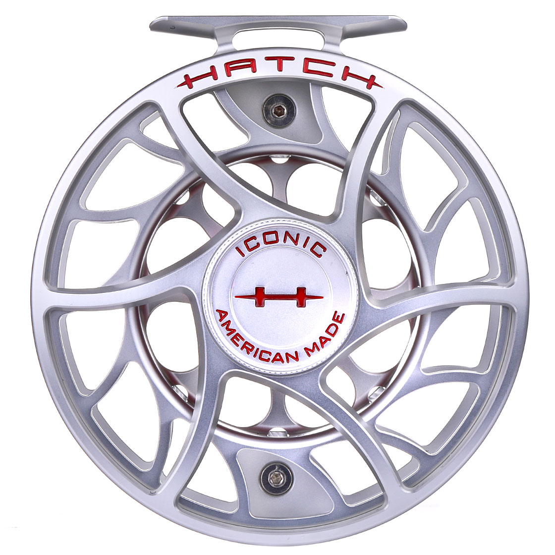 P-23100_Hatch-Iconic-Fly-Reel-Fliegenrolle-Large-Arbor_front Hatch Iconic Fly Reel Fliegenrolle Large Arbor clear/red