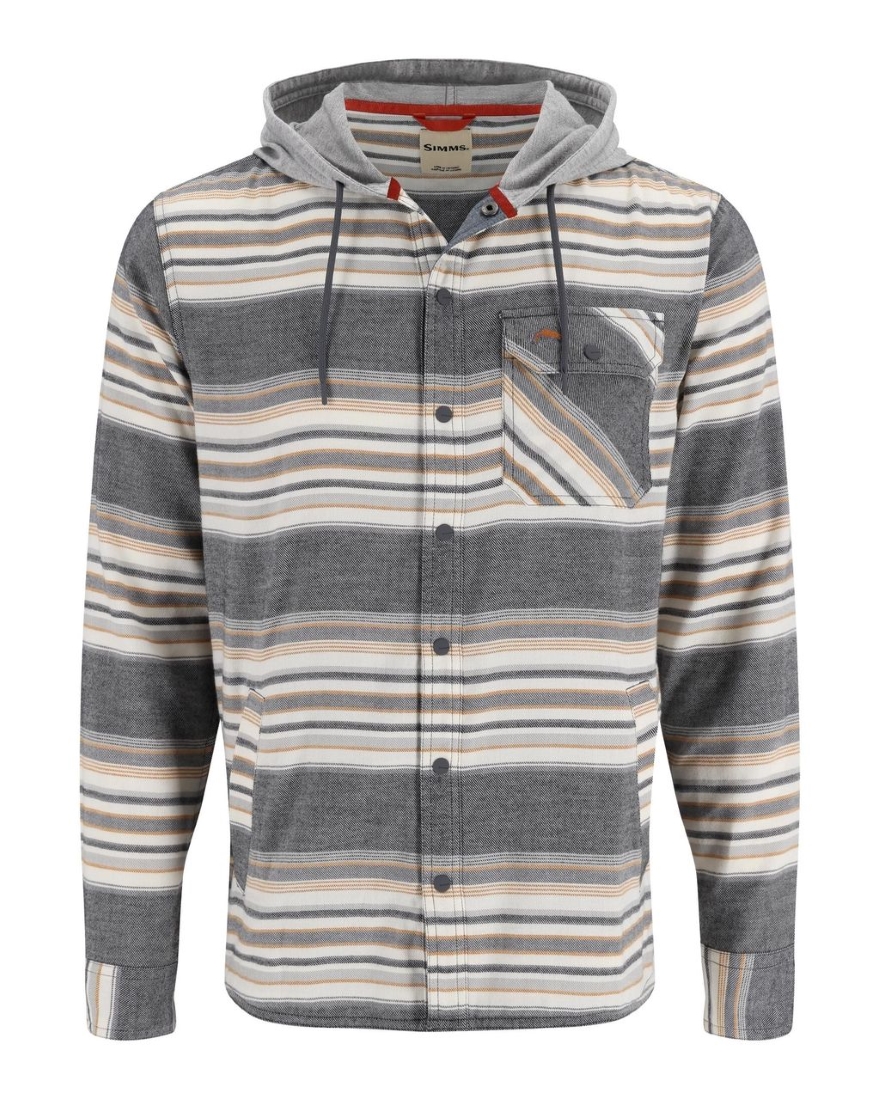 Simms Santee Flannel Hoody Black Slate Blanket Stripe
