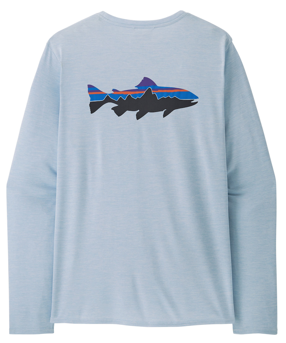 Patagonia M's L/S Cap Cool Daily Graphic Shirt - Waters FTFL - Fitz Roy Trout: Fleck Blue