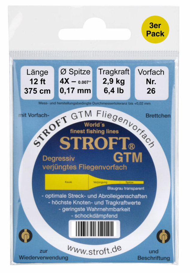Stroft GTM Vorfach Tapered Leader 12 ft 3er Pack