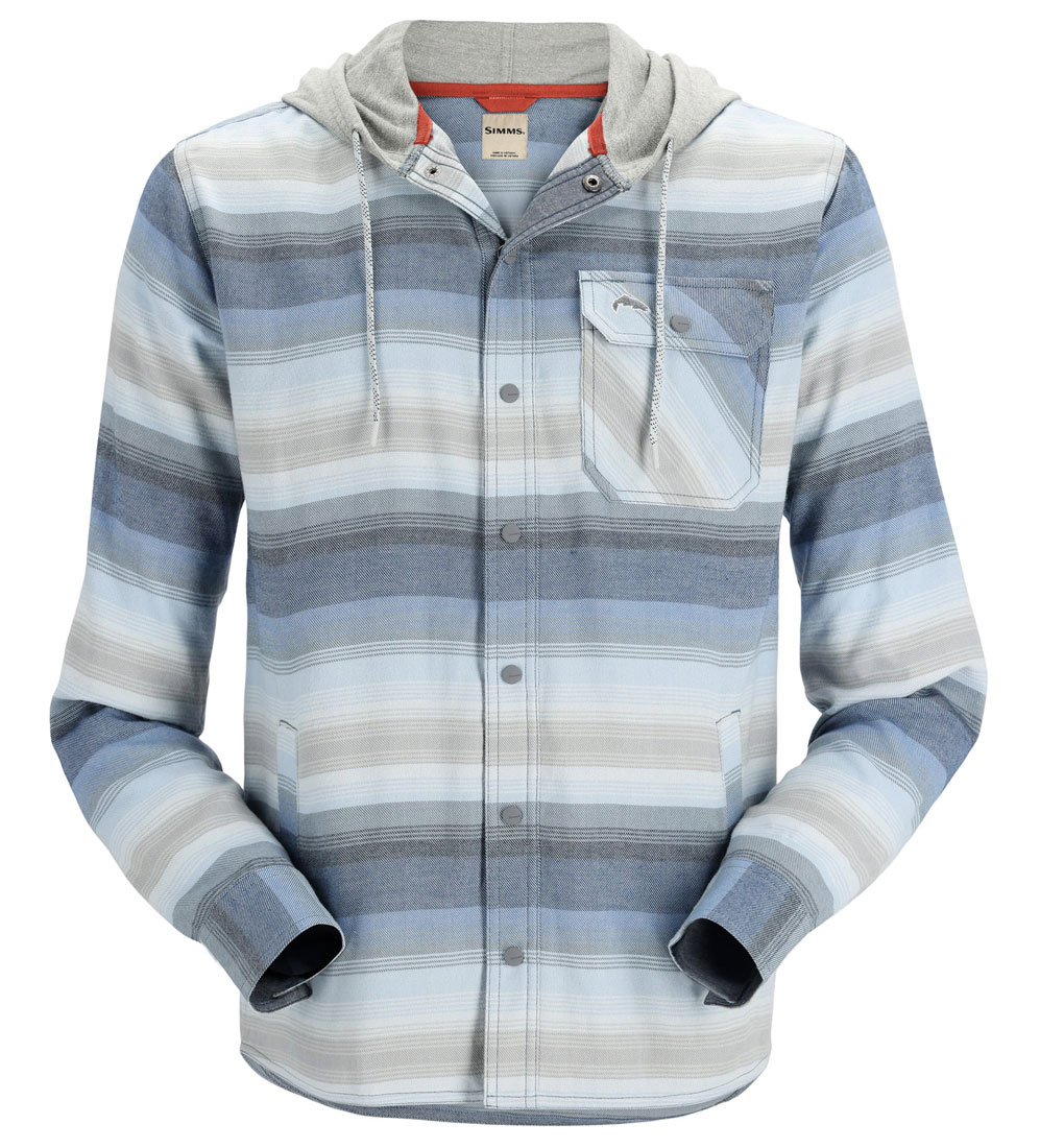 Simms Santee Flannel Hoody Hemd navy/storm/steel blue stripe