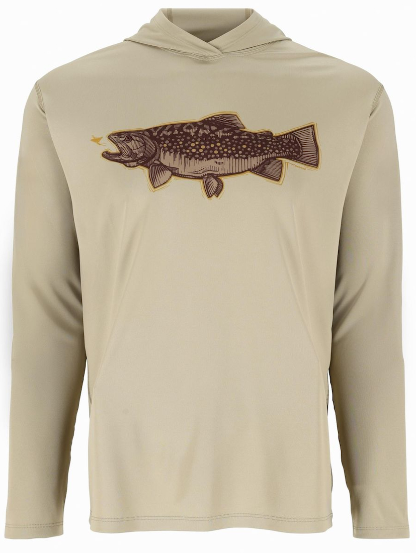 Simms Tech Hoody - Artist Series UV-Schutz Shirt mit Kapuze Stone Trout Fly