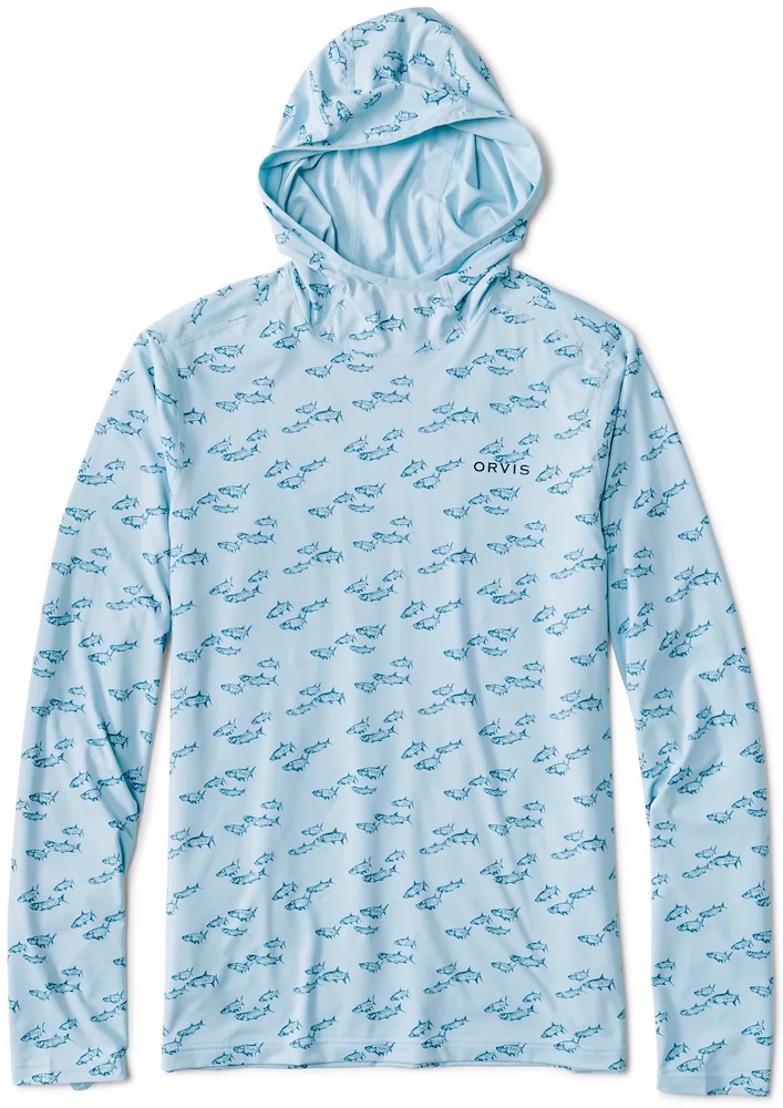 Orvis Sun Defense Printed Hoodie Sunshirt UPF 50+ Sonnenschutz Hemd blue mist tarpon