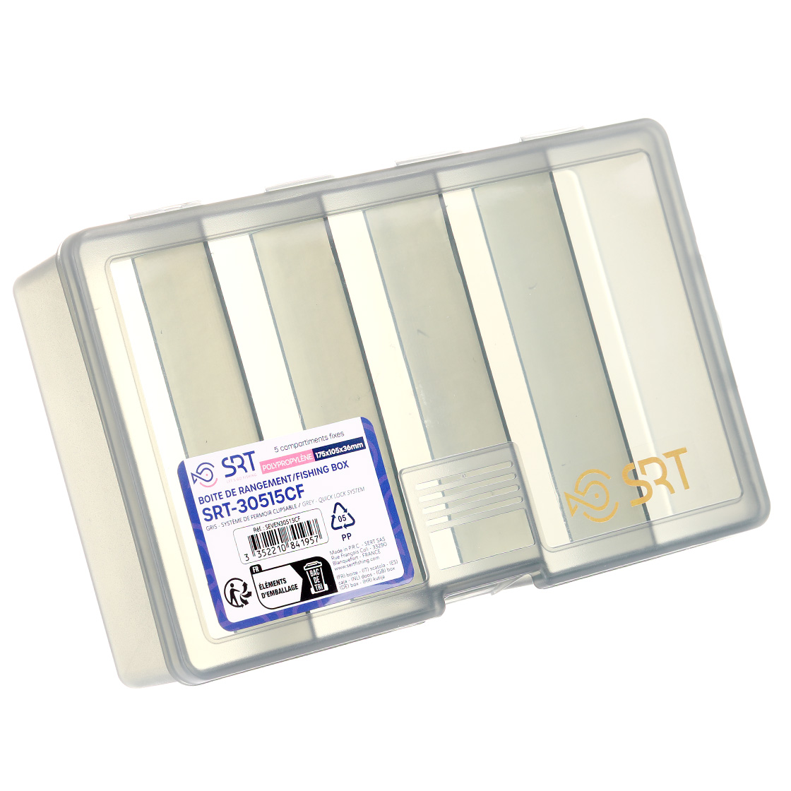 P-27514_Fliegenbox-5-Facher-17-5-x-10-5-x-3-6-cm Fliegenbox, Kunstköderbox und Kleinteilebox 5 Fächer 17,5 x 10,5 x 3,6 cm