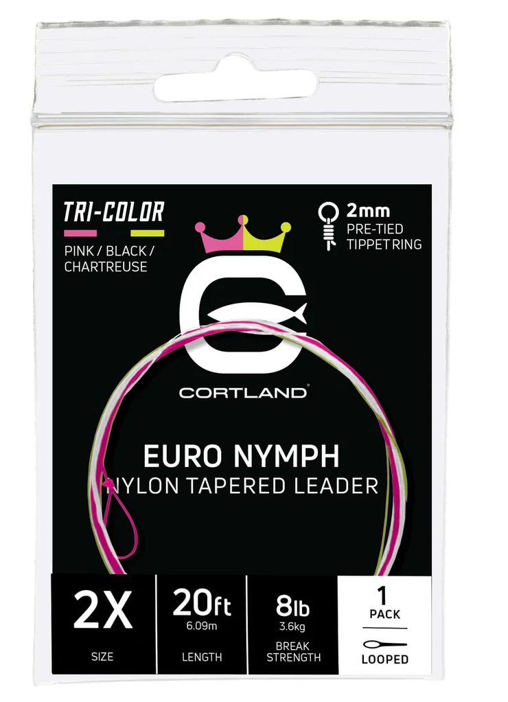 Cortland Euro Nymph Tapered Leader 4-Color Pink/Black/Chartreuse/White