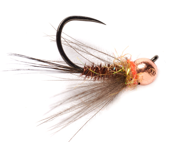 P-21106_FullingMill_Hot_Spot_Orange_ Fulling Mill Nymphe - CDC Hot Spot Pheasant Tail Jig Orange Barbless