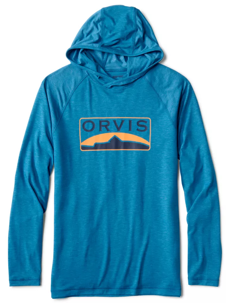 P-27337_Orvis_Dricast_Sunshirt_Hoodie_Pacific_Blue_ Orvis Dricast Logo Hoodie Sunshirt UPF 50+ Sonnenschutz Hemd pacific blue