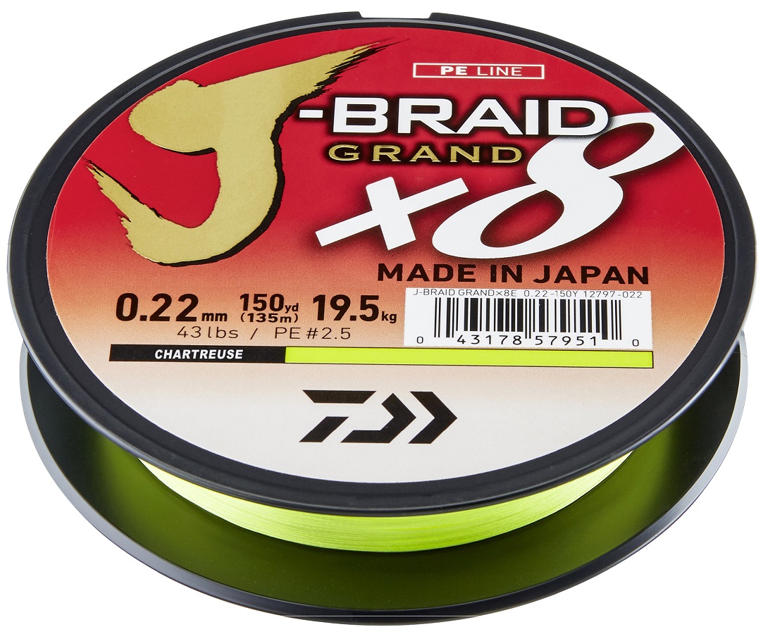 Daiwa J-Braid Grand X8E 135 m chartreuse 8 - Fach geflochtene Schnur