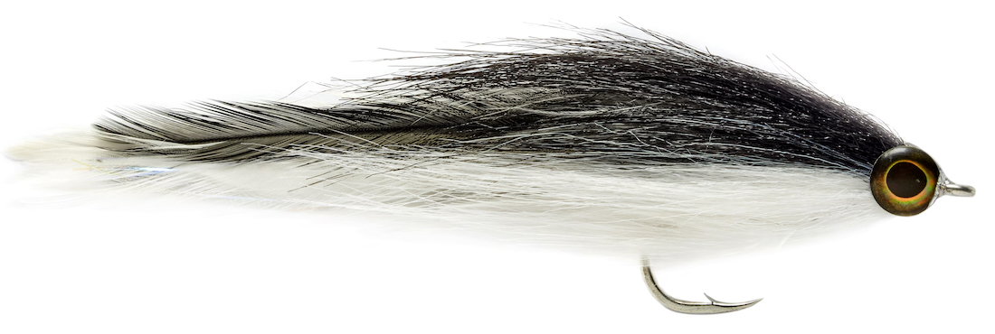 P-27543_Fulling_Mill_Two_Tone_Brushy_Stremer_Black_White_ Fulling Mill Two Tone Brushy Streamer #6/0 Black & White