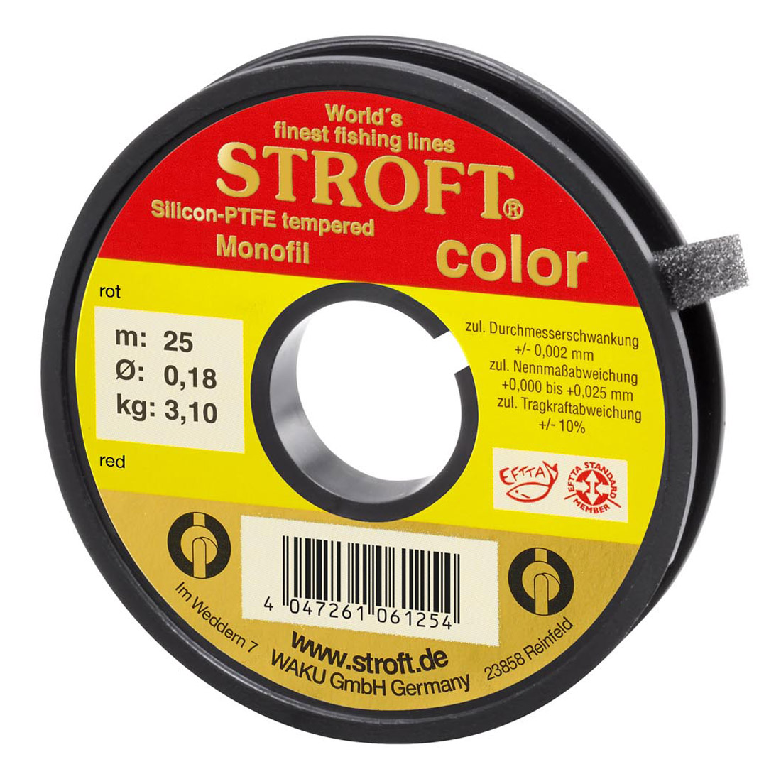 Stroft_Color_rot_25m Stroft Color Vorfachmaterial Indicator Line Sichthilfe 25m Spule rot