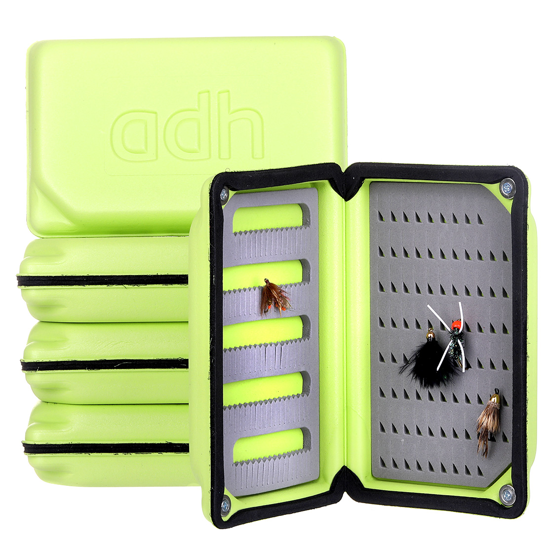 adh-fishing Foam Fly Box Fliegendose Medium Ultralight Rainproof chartreuse
