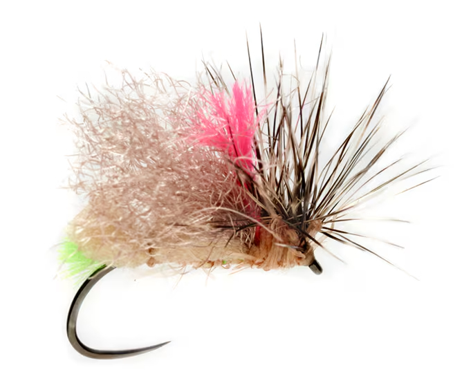 P-29117_Fulling_Mill_Foam_ront_End_Loader_Caddis_Tan_Trockenfliege_ Fulling Mill Tactical Dry Flies Olsen's Foam Front End loader Caddis Tan Barbless Trockenfliege