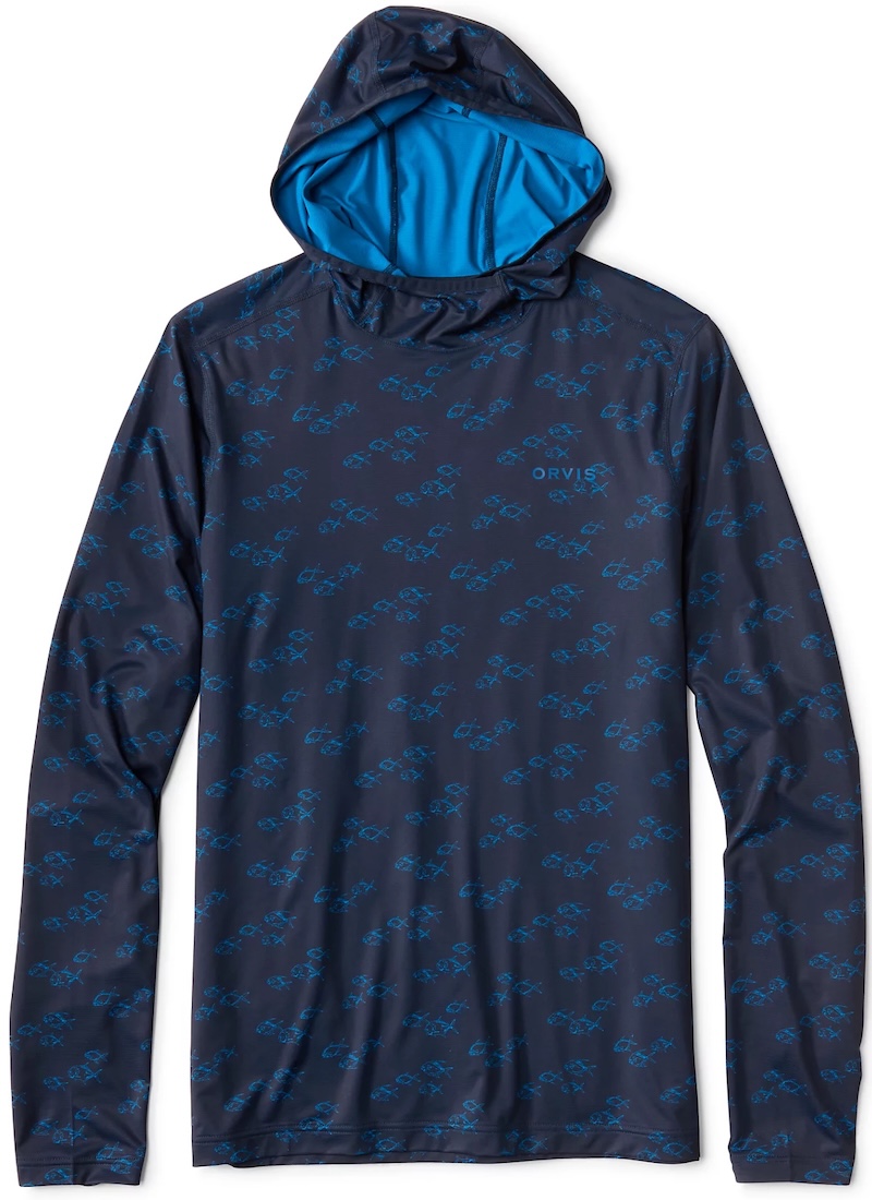 Orvis Sun Defense Printed Hoodie Sunshirt UPF 50+ Sonnenschutz Hemd true navy permit