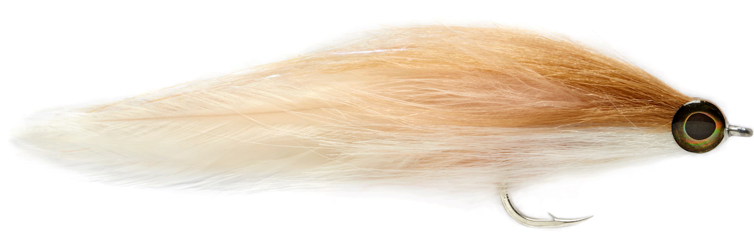 P-27542_Fulling_Mill_Two_Tone_Brushy_Stremer_Tan_White_ Fulling Mill Two Tone Brushy Streamer #6/0 Tan & White