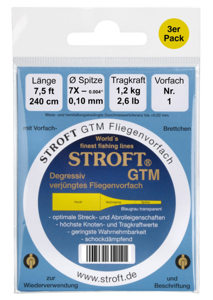 Stroft GTM Vorfach Tapered Leader 7,5 ft 3er Pack
