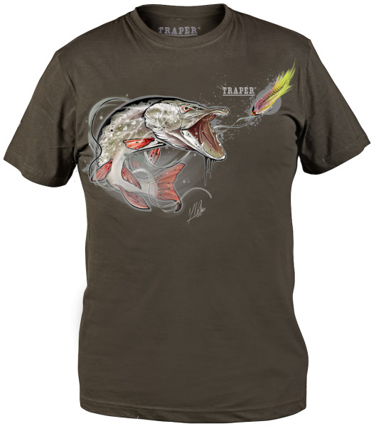 Traper Art T-Shirt Pike On Fly dark khaki