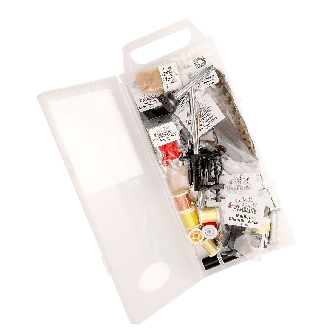 Hareline Fly Tying Material Kit Bindeset mit Werkzeugen und Bindestock