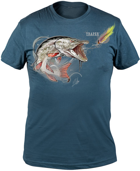 Traper Art T-Shirt Pike On Fly denim