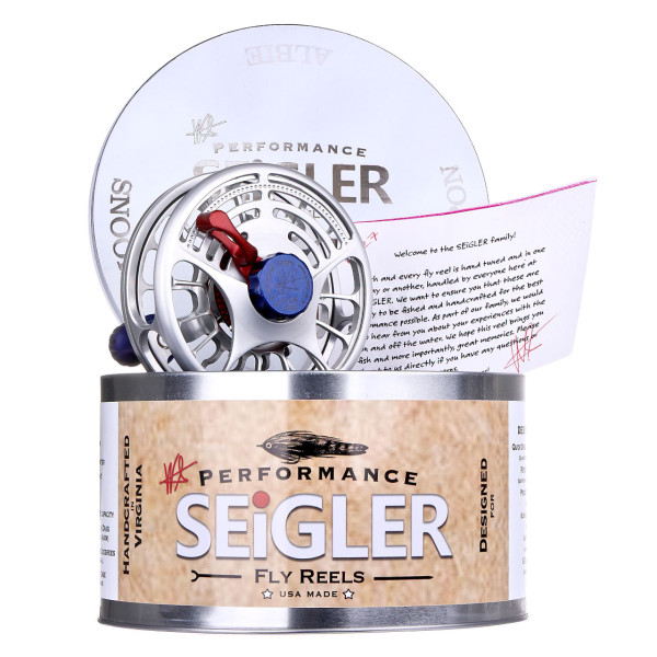 Seigler Fliegenrolle silver, red & blue